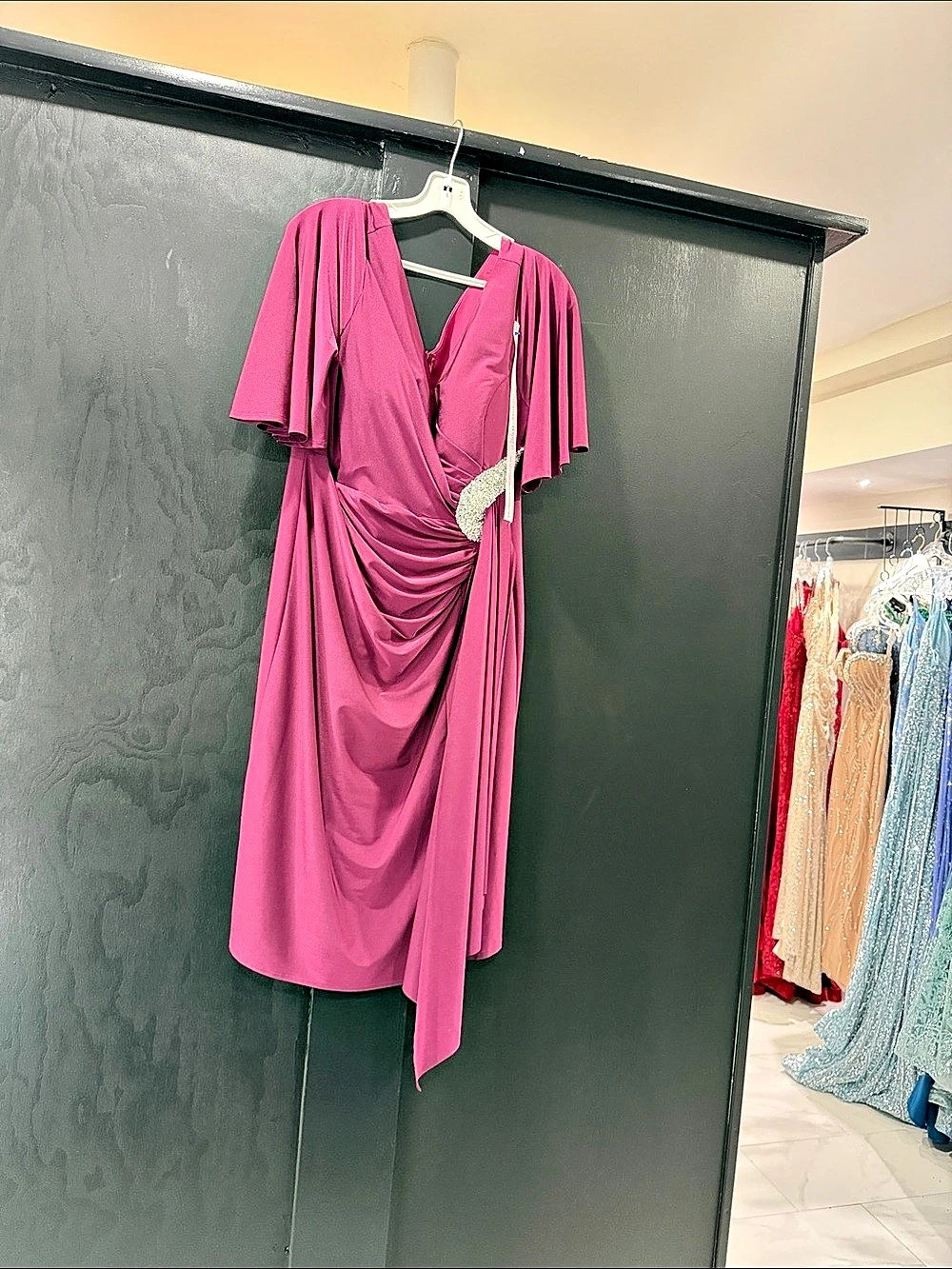 Ruched Embellished Midi Dress in Pink